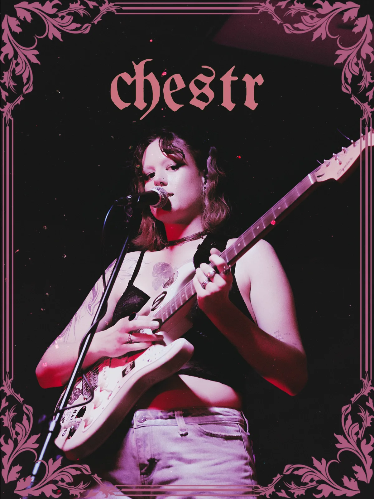 Chestr guitarist and vocalist in a decorative graphic treatment