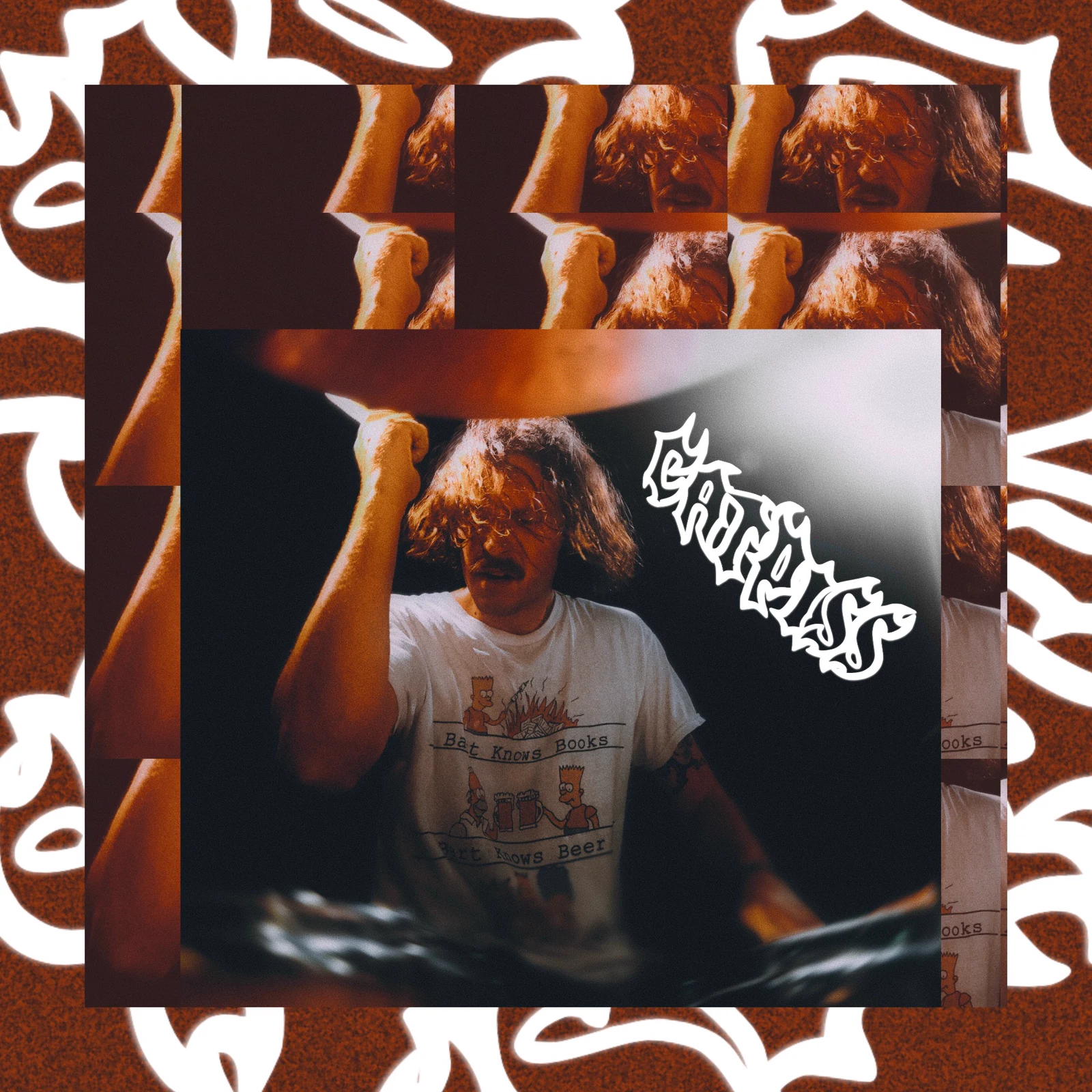 Layered drummer collage with CATPISS lettering
