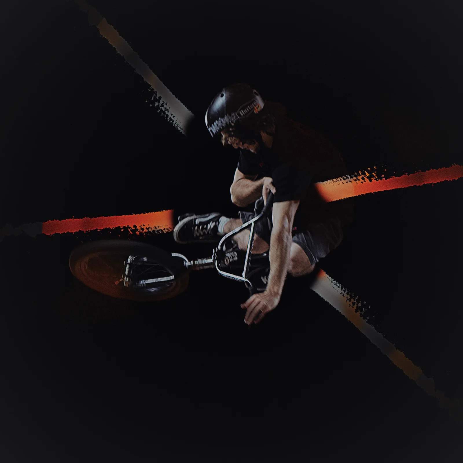 Graphic edit of Lucas airborne, with orange and white streaks