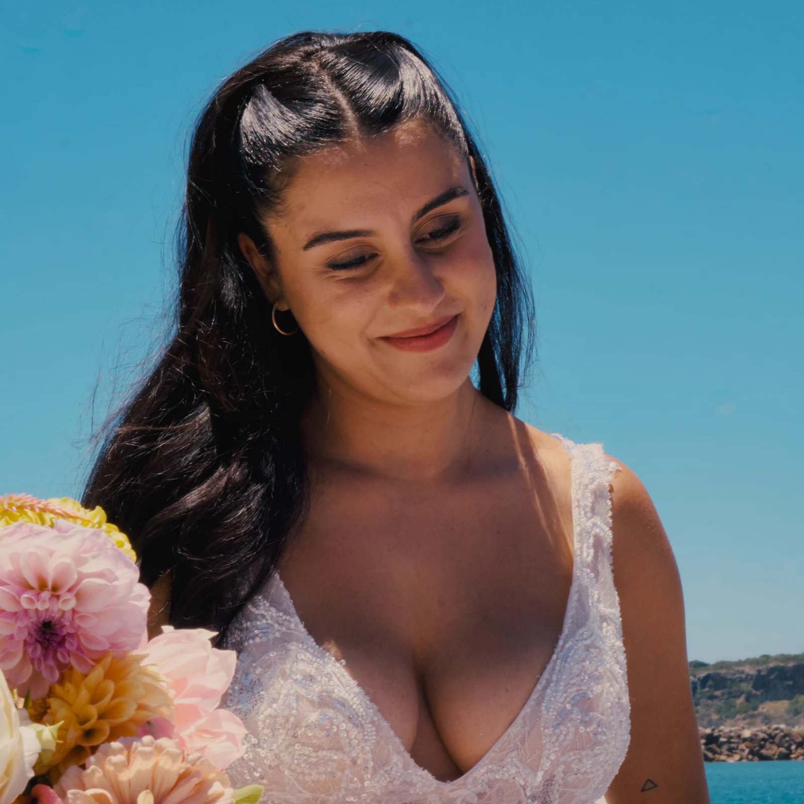 Bridal portrait with a colourful bouquet